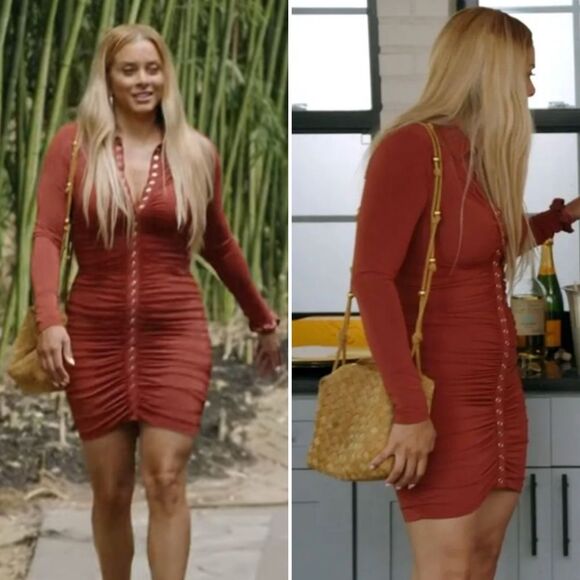 A.L.C. Larsen Rust Long Sleeve Ruched Dress L ASOTV - Picture 2 of 12